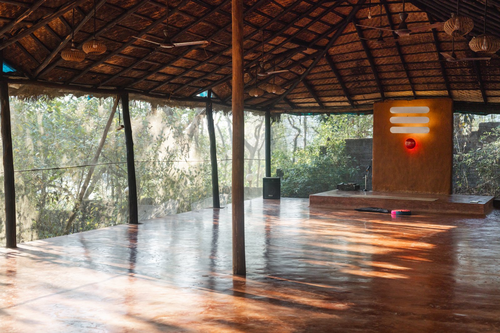 The Patanjali Yoga Shala at SWAN — the open hall where the daily practice is held