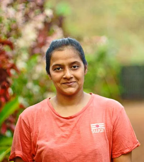 Dayamurti, Co-founder and Hatha Yoga teacher at SWAN, in the garden at Assagao